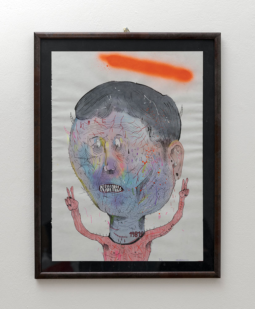 Thomas Ray, Yolo, 2017, pastelli, ecoline, pennarelli, china su carta, 42x30 cm