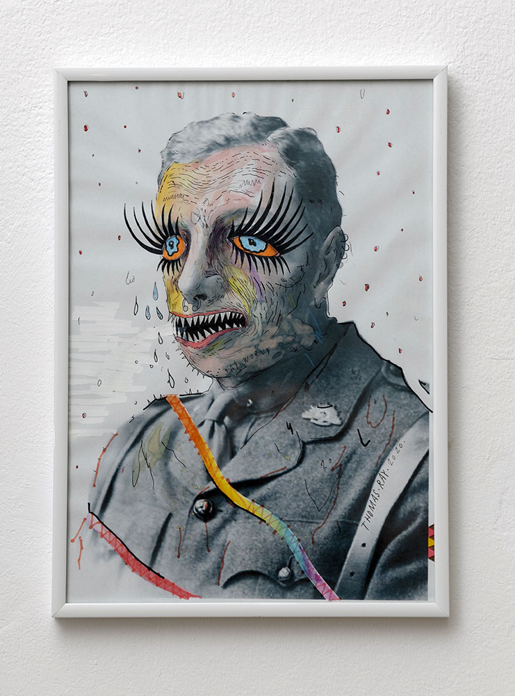 Thomas Ray, Soldato, 2020, ecoline, pennarelli e china su carta fotocopiata, cm 29,7x21