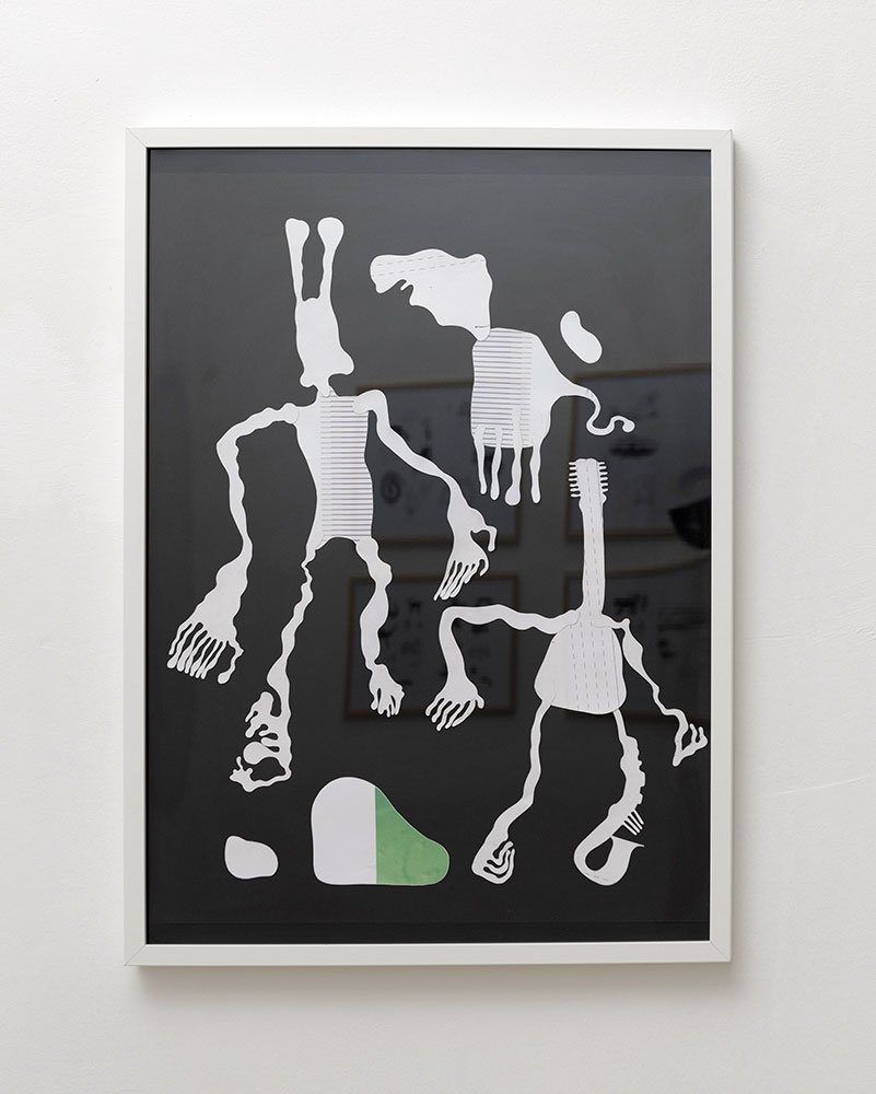 Oliver D'Auria (ABBOMINEVOLE), The Green Rock, 2005, collage adesivo pvc su cartoncino, 50x70 cm