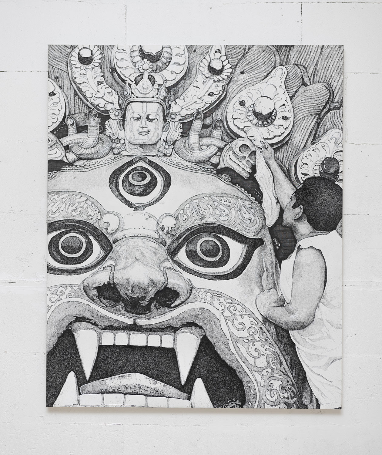 Werther Banfi, Il dio della paranoia, 2021, pennarello su tela, 105x130 cm